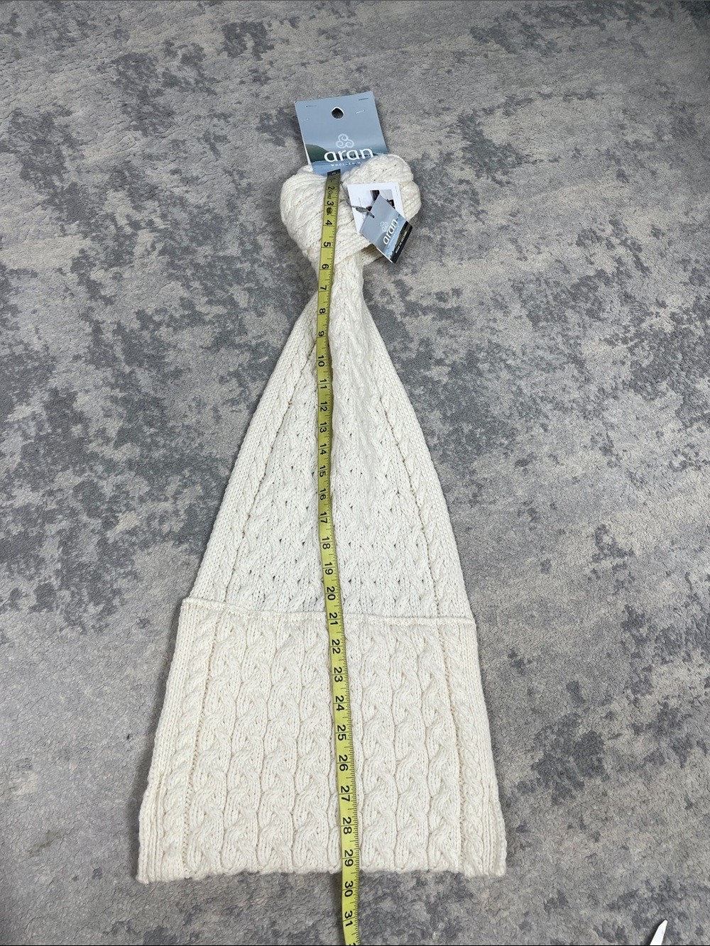 NWT Aran Woollen Mills Ireland Pocket Scarf Merino Wool Cable Knit Cream - Picture 4 of 9